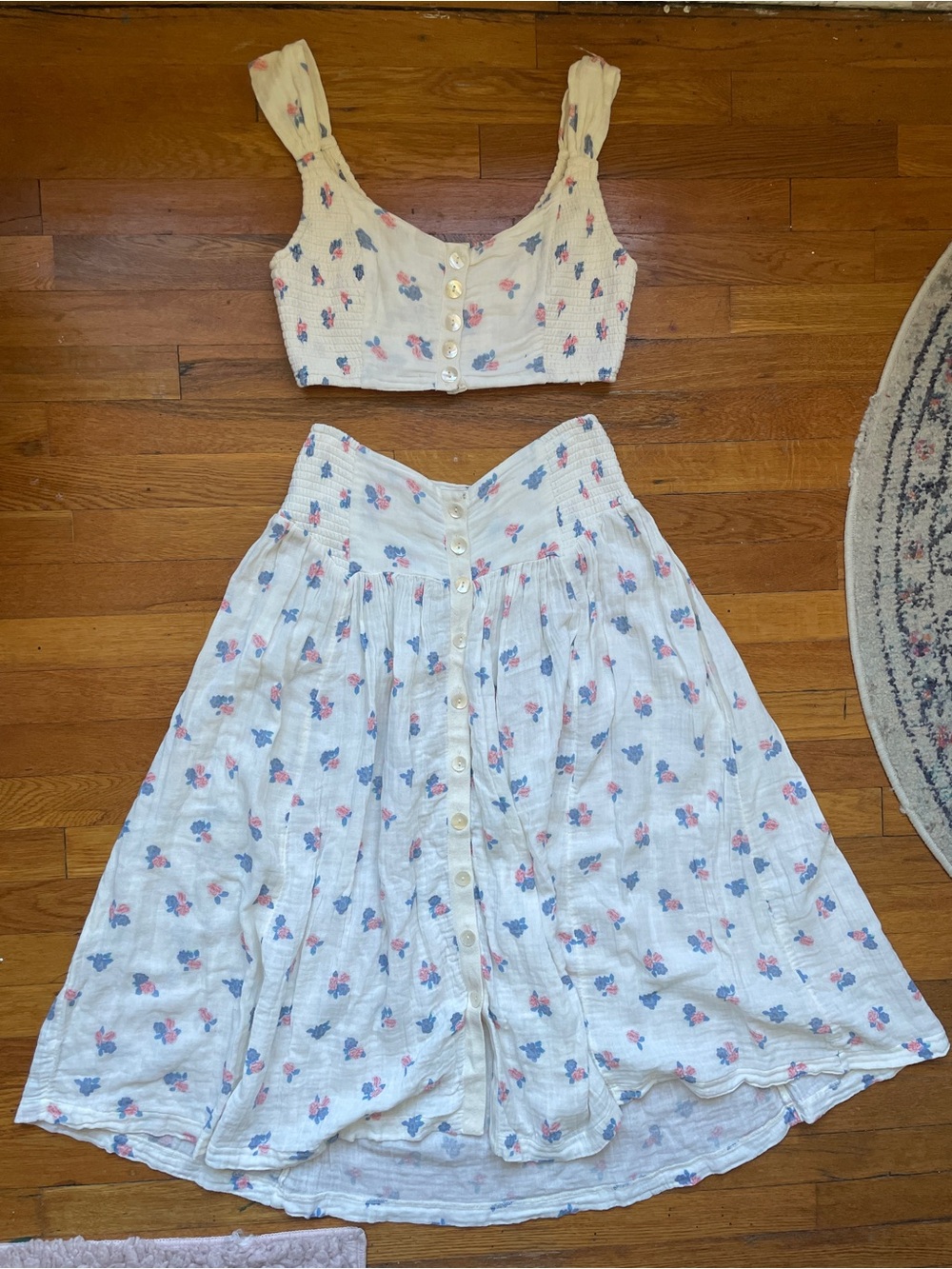 Free People Iris Corset Set in Cream & Pink